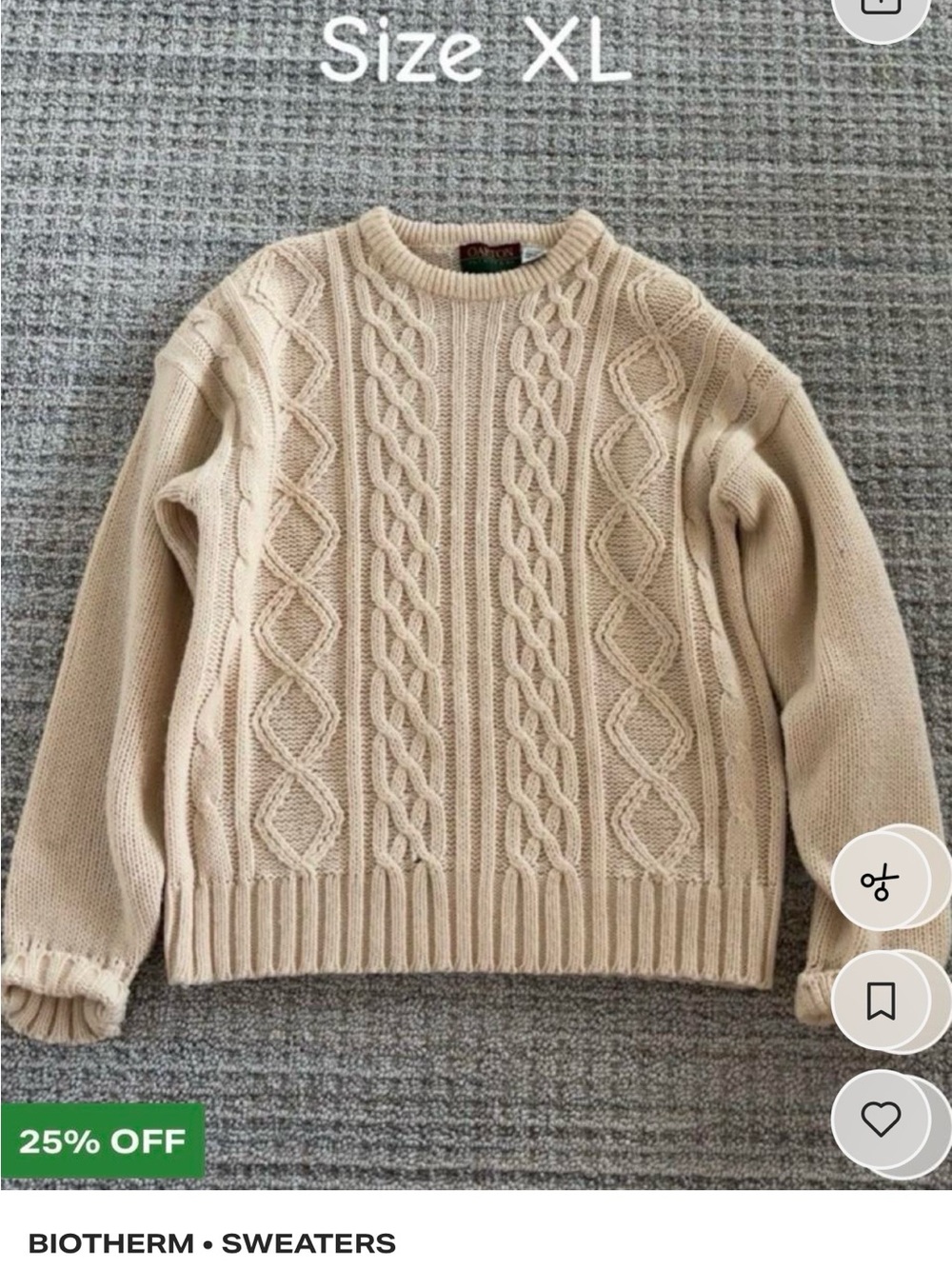 Oasis Cream Cable Knit Crewneck Sweater XL